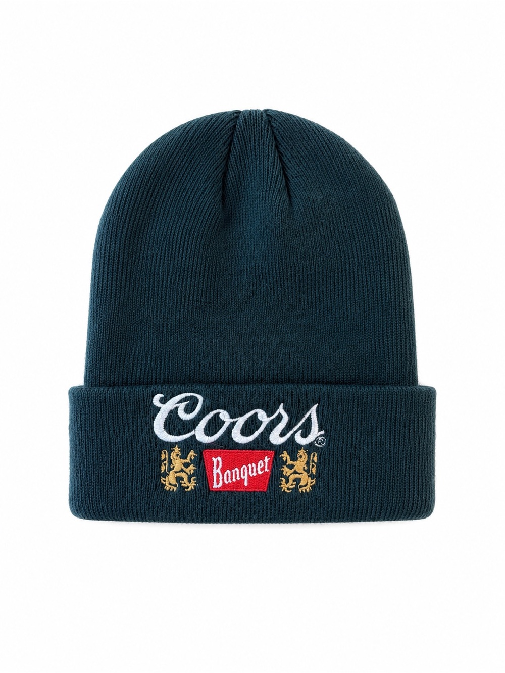 Coors Banquet Embroidered Knit Cuffed Beanie Hat Dark Green One Size
